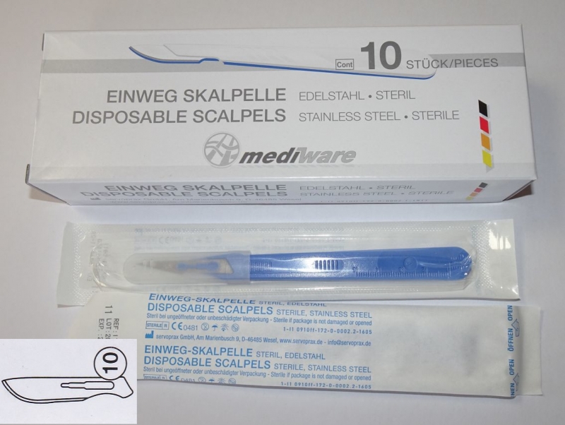 10 x  Einmalskalpelle Form 10 (rund) steril verpackt